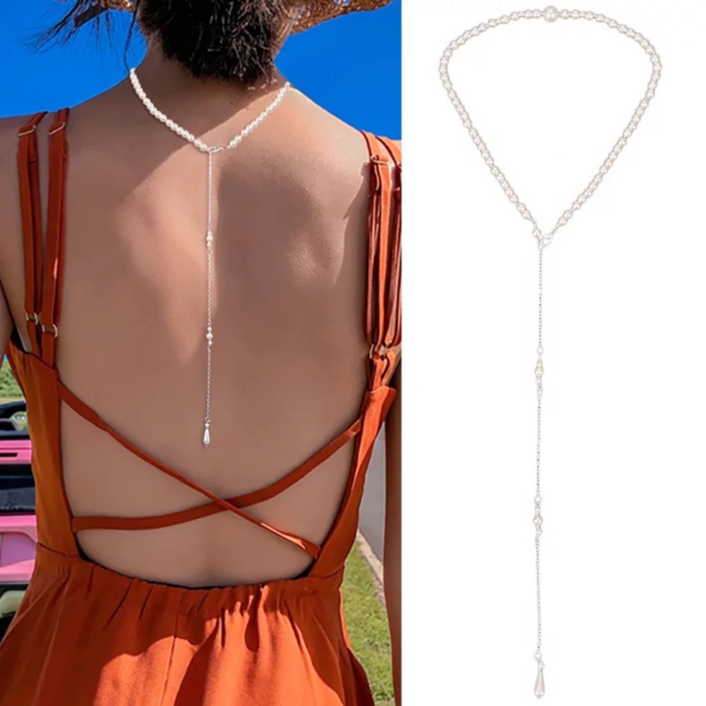New! Pearl Backdrop Necklace - Picture 3 of 5